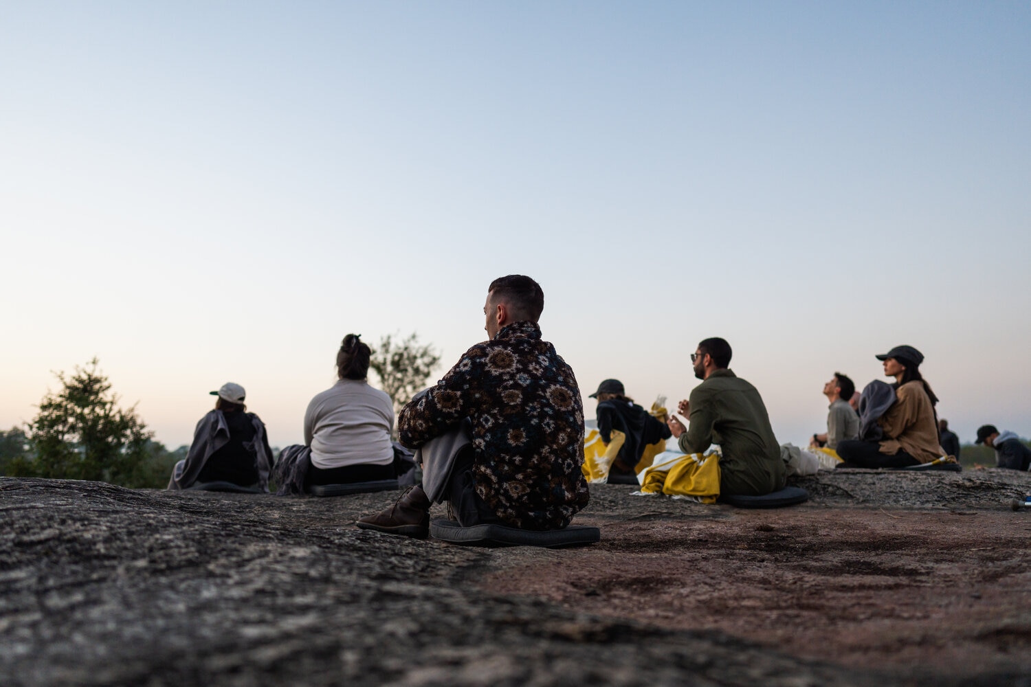 Silvan Safari friends doing a meditation in the bush