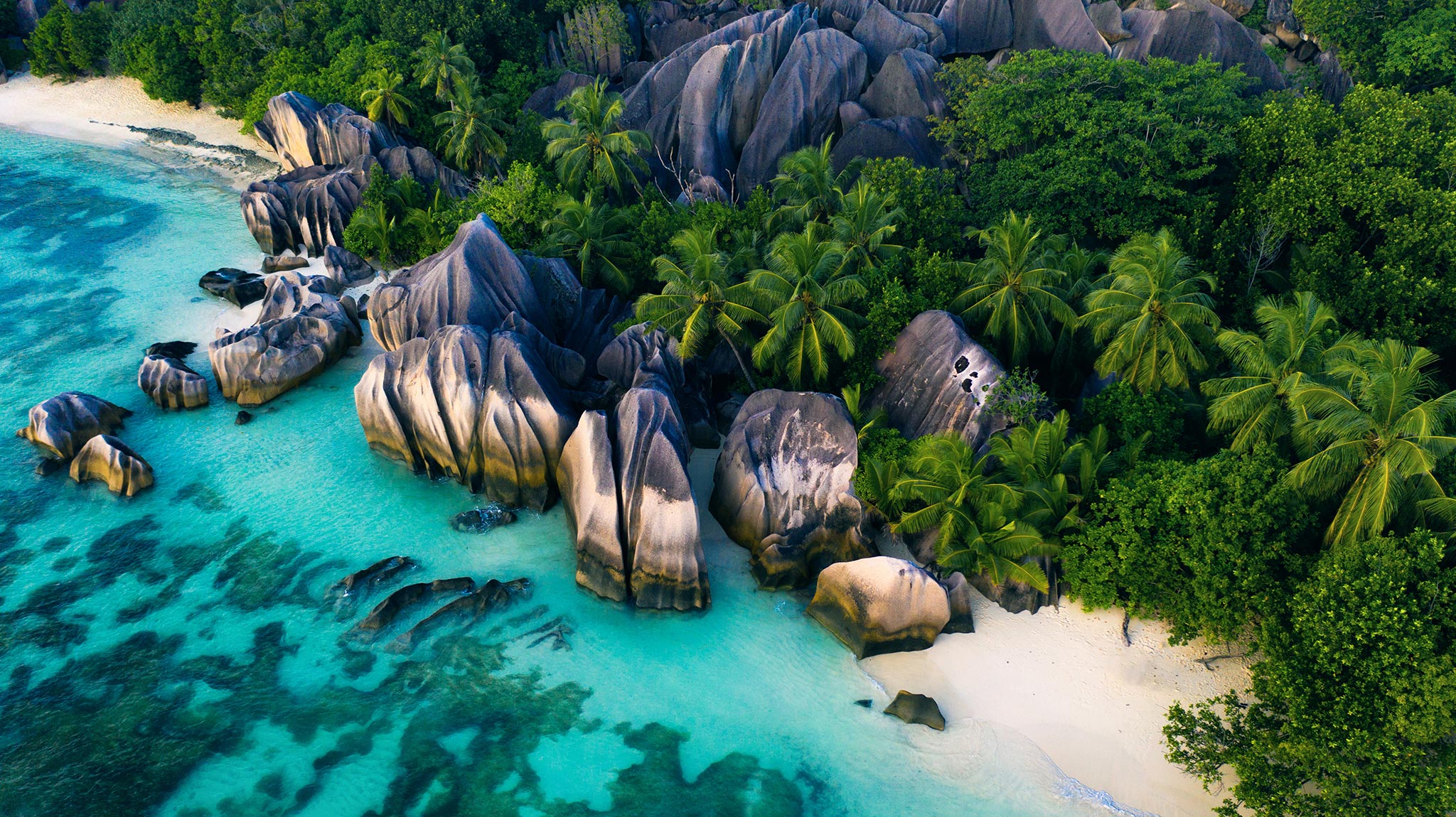 Aerial view of Seychelles shoreline